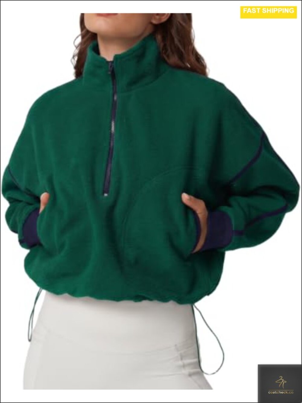 Women's Half Zip Fleece Pullover Winter Long Sleeve Cozy Sherpa Jacket Crop Top
